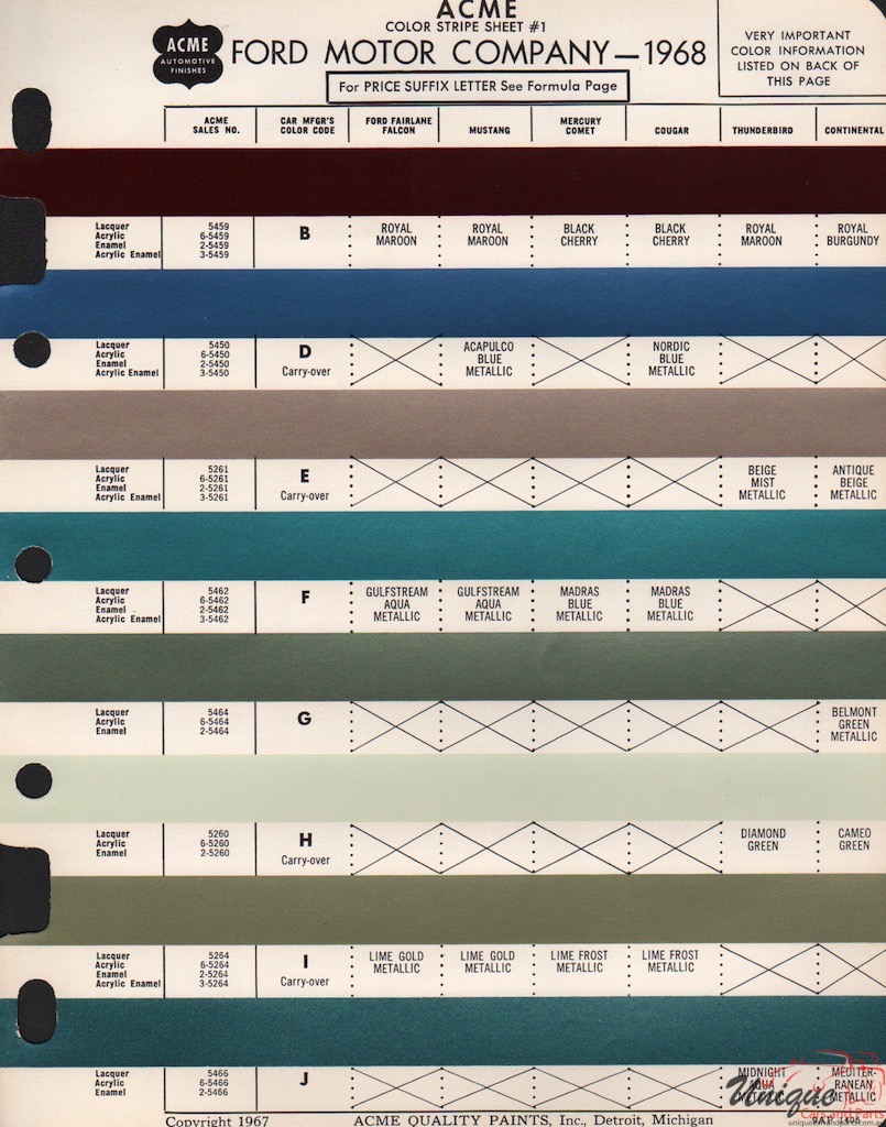 1968 Ford Paint Charts Acme